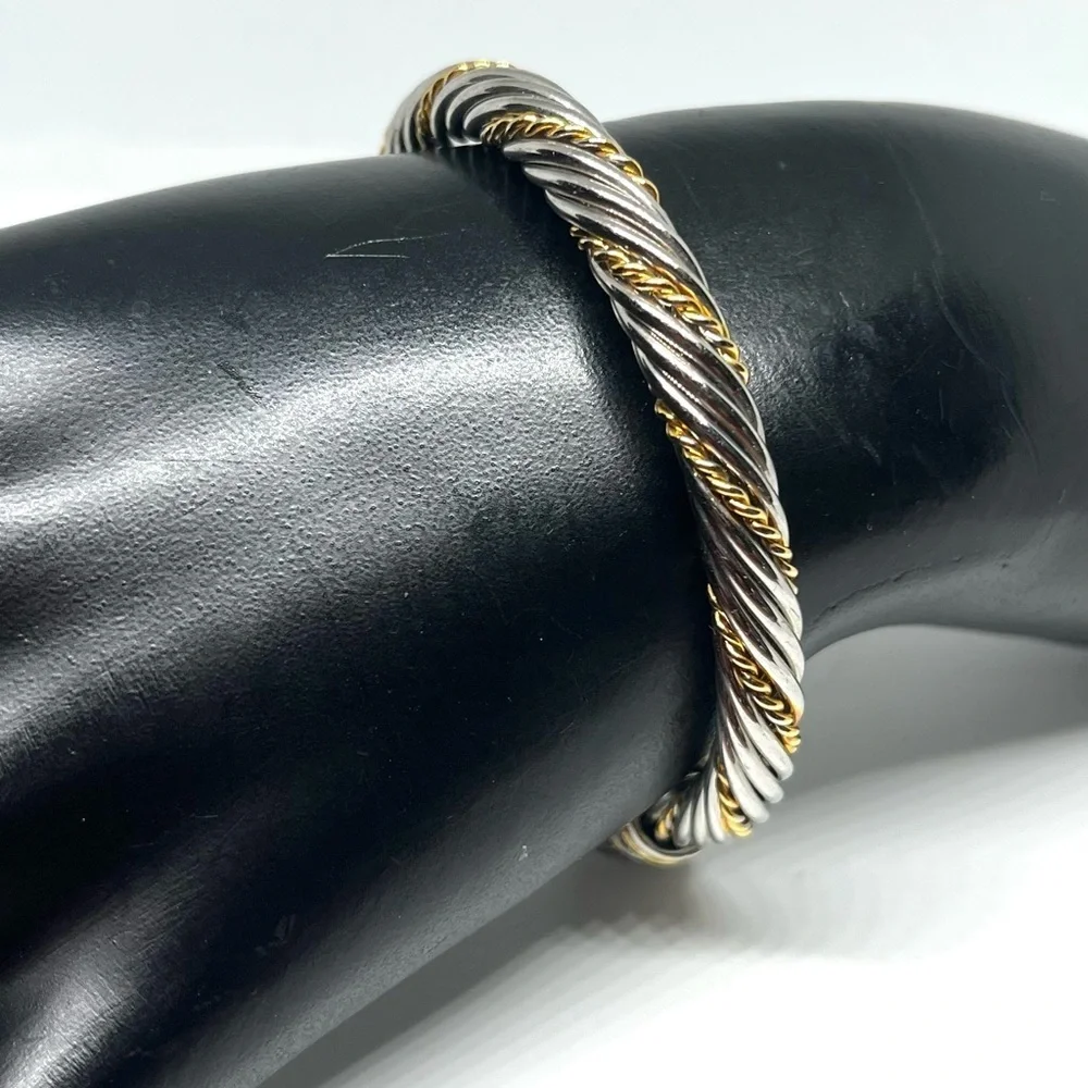 Twisted Cable Two-Tone Faux Pearl Bracelet